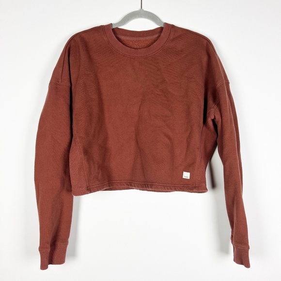 Vuori Sweaters - Vuori Women's Restore Cotton Fleece Crew Neck Cropped Pullover Sweater Cedar M